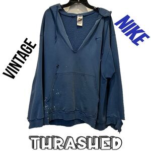 Nike Thrashed Vintage Blue Hoodie XL